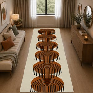 Mid Century Modern Runner Rug, Retro Geometric Rug, Abstract Arch Rug, Boho Hallway Runner Rug, Scandinavian Decor Rug, Minimalist Area Rug