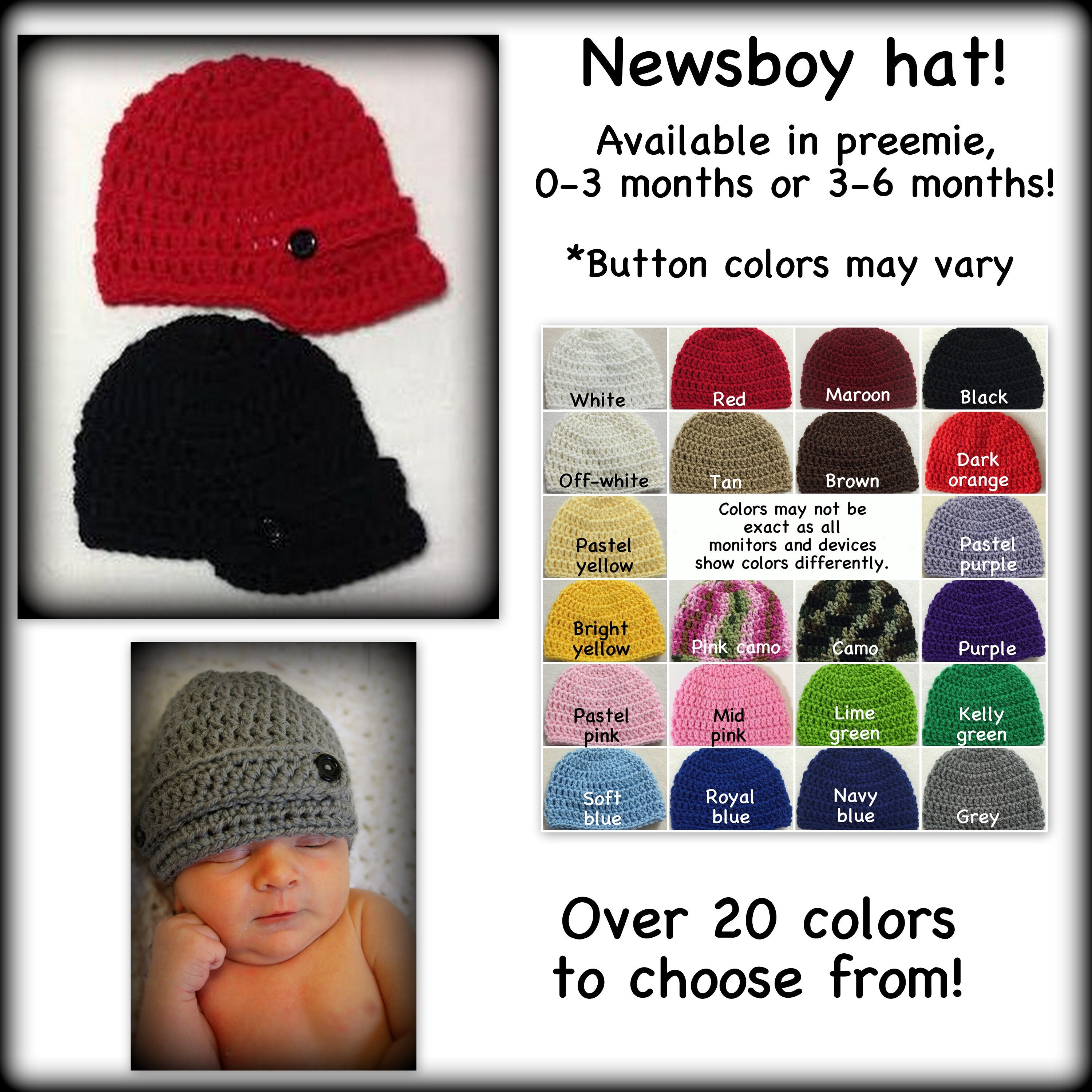 Baby newsboy hat photo prop newborn 03 months 36 months Etsy