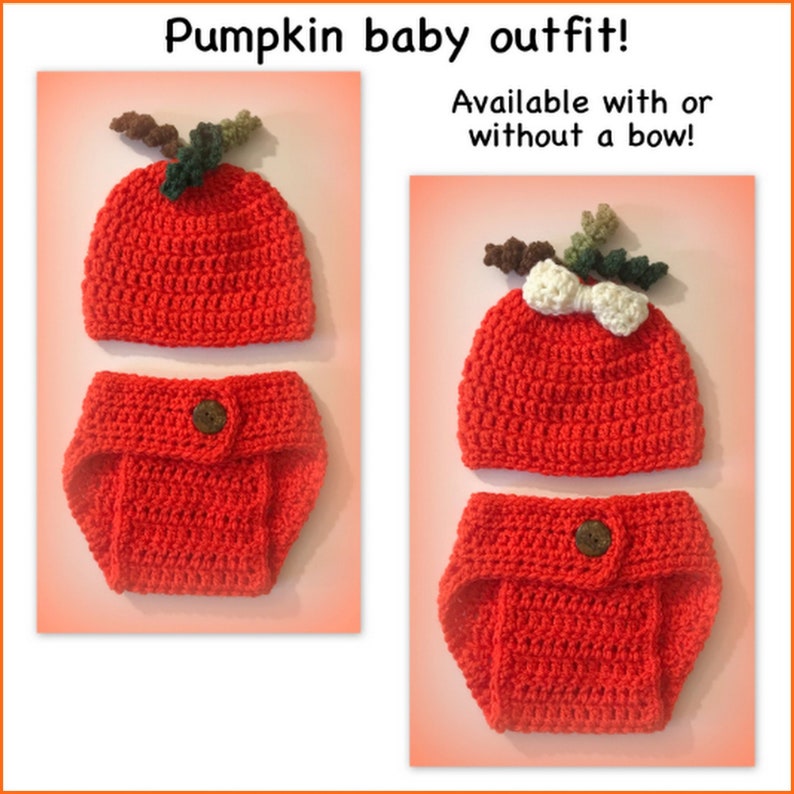 Newborn Baby Pumpkin Beanie and Diaper Cover Set-Hand Crochet-Holiday Photo Prop