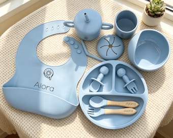 Toddler Silicone Weaning Kit, Engraved Name Baby Daily Feeding Gift Set