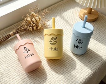 Cute Personalized Training Cup, Portable Silicone Baby Feeding Drink Cup