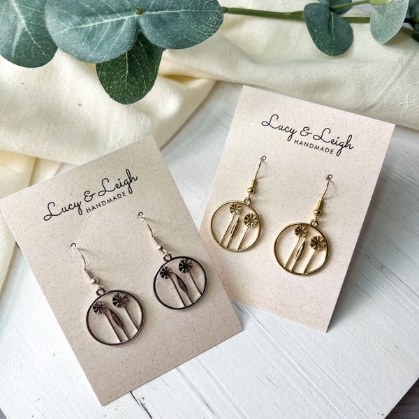 Daisy earrings handmade metal, anniversary gift for wife, boho chic earrings, silver floral earrings dangle, delicate gold earrings