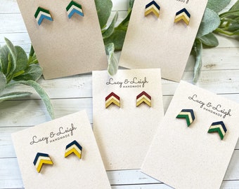 School Spirit Earrings, Team Colors, Handpainted Custom Color Wooden Stud Earring, Cheer Earring,  Game Day Jewelry, Back to School Earrings