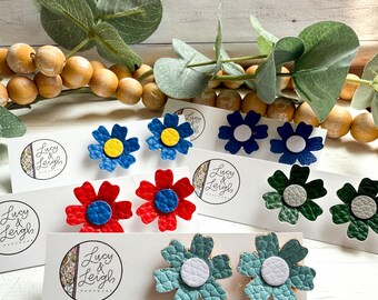 Team spirit stud earrings, custom team color earrings for mom, school spirit earrings, faux leather floral earrings, Winnie - Team Colors