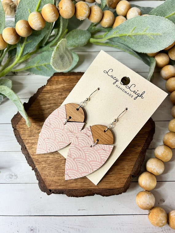 Handmade Leather Earrings Leather and Wood Dangles Boho Earrings Dangles Minimalist Boho Style Earrings Petal Bradi Blush Sunburst Etsy