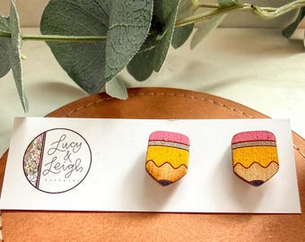 Handbemalte Ohrstecker in Stiftform, Ohrringe aus Holz in Stiftform, Geschenk für Lehrer, Ohrringe zum Schulanfang, Geschenk für Schulberater, Schmuck für Lehrer