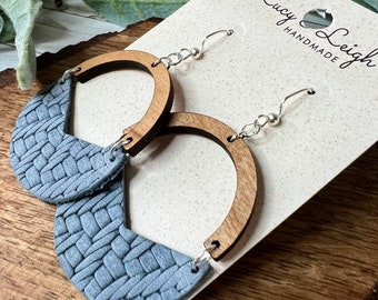 Leather Earring Handmade, Boho Earring Dangle, Leather and Wood