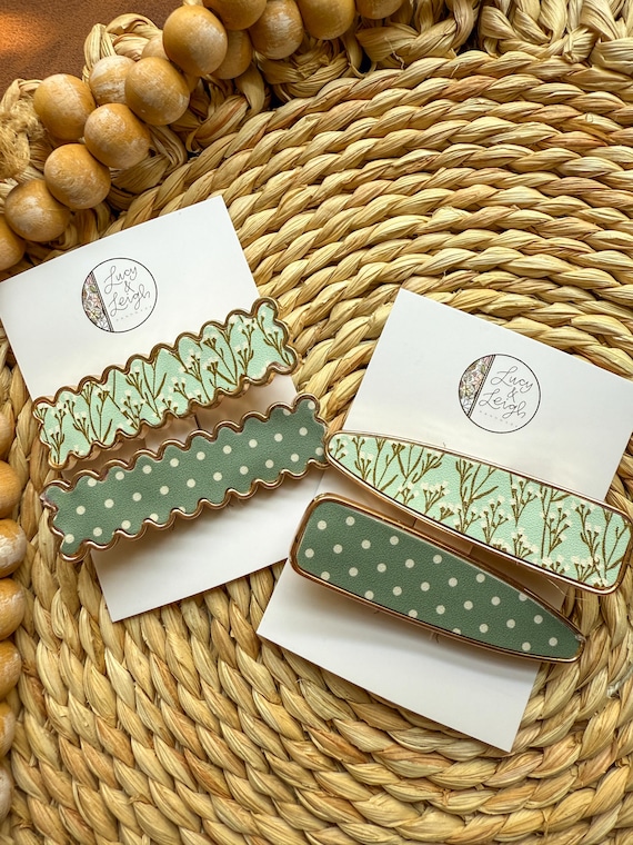 Floral & Polka Dot Hair Clips, Sage Green and Robin display picture 1
