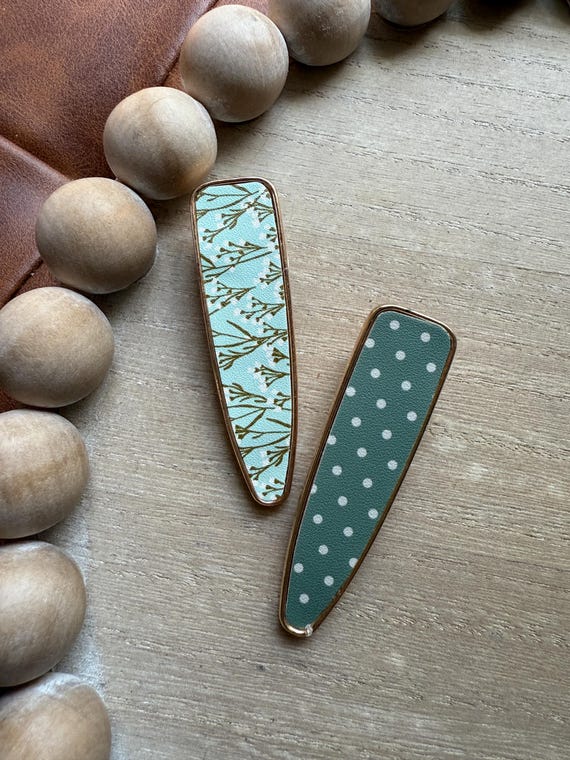 Floral & Polka Dot Hair Clips, Sage Green and Robin display picture 1