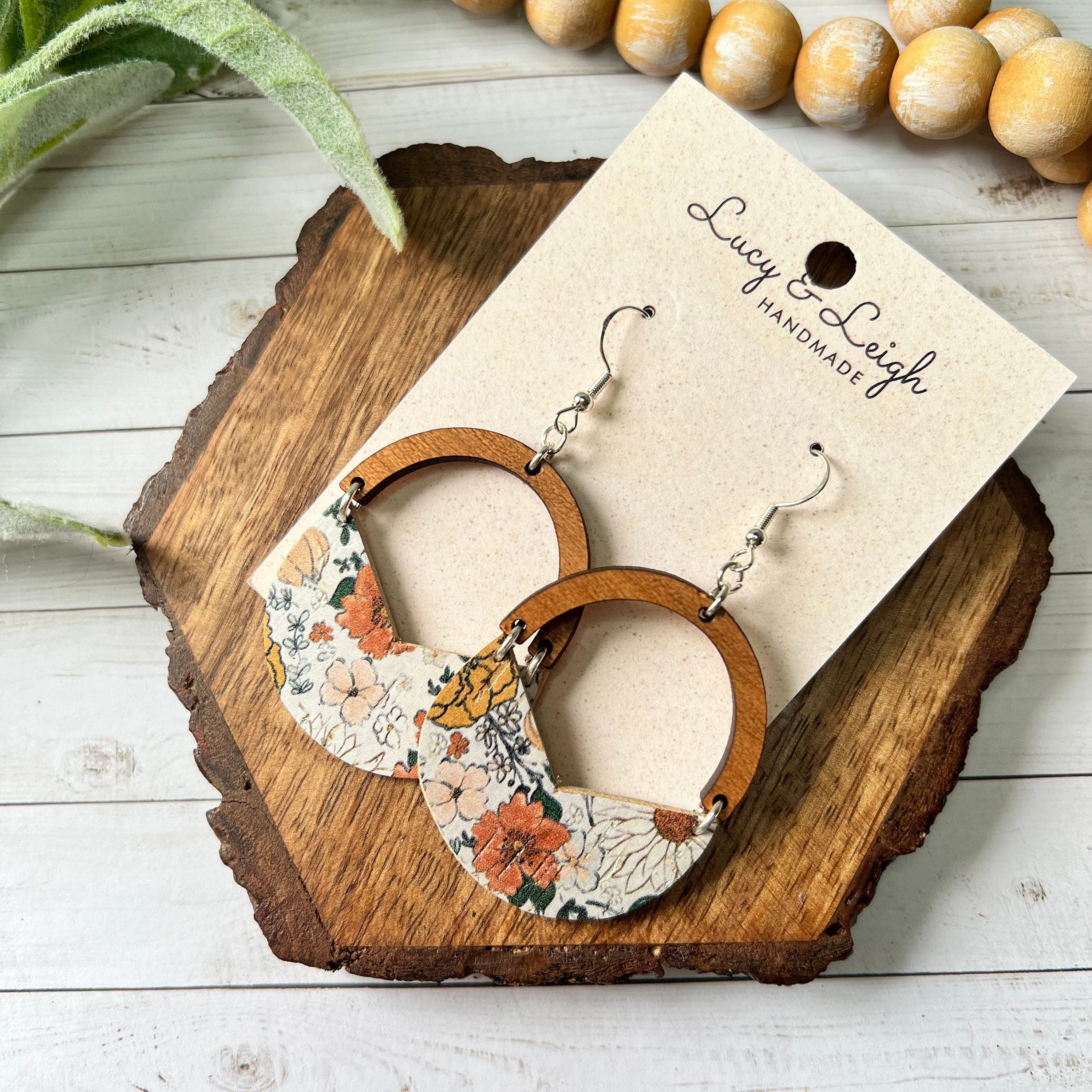 Leather Earrings Handmade, Leather and Wood Earring, Arch