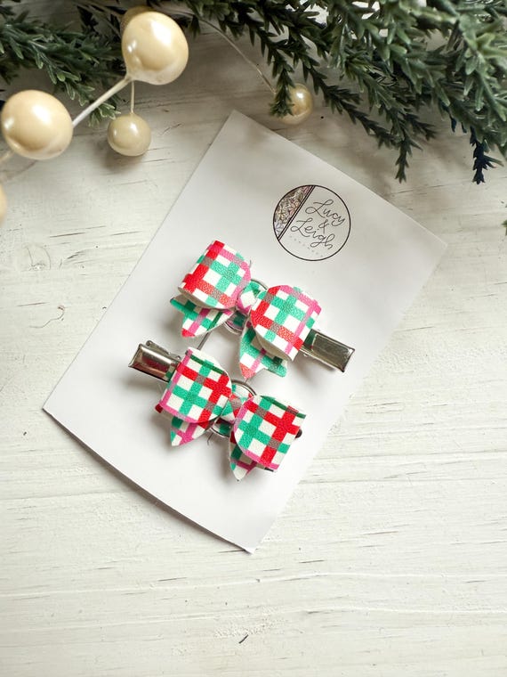 Plaid Bow Hair Clips, Festive Holiday Hair Bows, Christmas  display picture 2