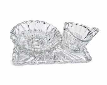 Vintage Cut Crystal Creamer Zuckerset mit Tablett | Retro Tischdekoration