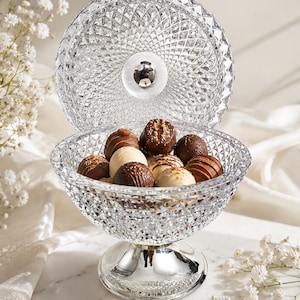 Vintage Cut Crystal Lidded Candy Dish on a silver-plated pedestal base silver-plated knob