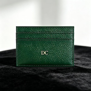 Custom Letter Card Holder,Dark Lychee Texture Card Case,Portable Leather Card Pouch,Personalized Mini Card Wallet