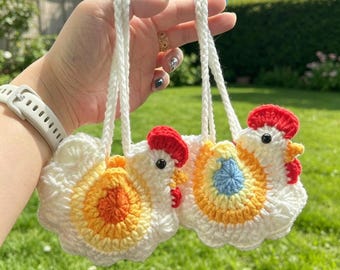 Gehäkelte Henne Eiertasche, handgemachte Eitasche, weißer Strickeihalter für Lixia, Vorschulgeschenk, niedlicher Handtaschenanhänger