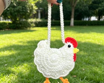 Borsa per uova all'uncinetto a forma di gallina, sacchetto porta uova fatto a mano, porta uova in maglia bianca, borsa per uova per il festival di Lixia, regalo per la scuola materna, grazioso ciondolo per borsa.