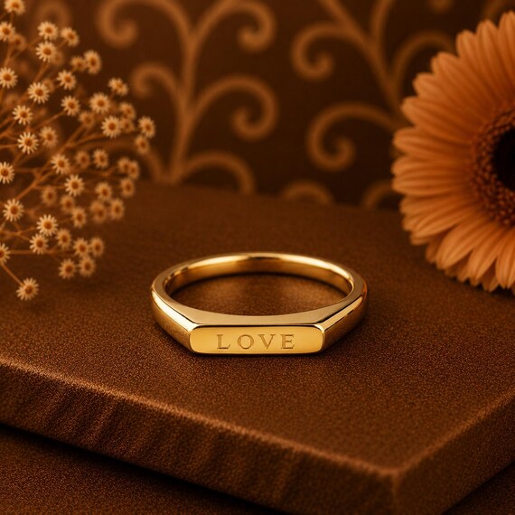 Personalized Engraved Gold Band Ring – Minimalist Custom Name Promise Stackable Wedding Anniversary Gift