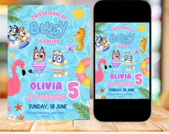 Blue Puppy Birthday Invitation, Kids Party Invite, Personalized Digital Invite, Cartoon Theme, Instant Download, Canva Editable
