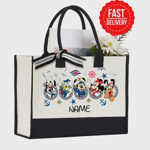 disney cruise bag, custom name bag, mickey mouse tote, beach bag disney, disney gift idea, personalized tote, cruise essentials, kids beach bag, canvas travel bag, family cruise bag, goofy donald pluto, nautical disney bag, minnie mouse gift
