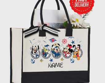 Personalized Disney Cruise Tote Bag • Mickey Mouse Beach Bag • Custom Name Gift for Kids & Adults • Fast Delivery Canvas Bag