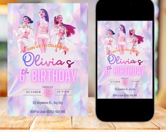 Invitación de cumpleaños infantil con temática disco retro, nombre y edad personalizados (descarga digital)