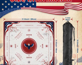 Tapis de mahjong patriotique, bordure en ruban américain, housse de table de jeu Charleston Rules