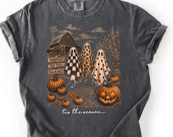 Comfort Colors Halloween Ghost T-Shirt, Spooky Season Farm Graphic Tee
