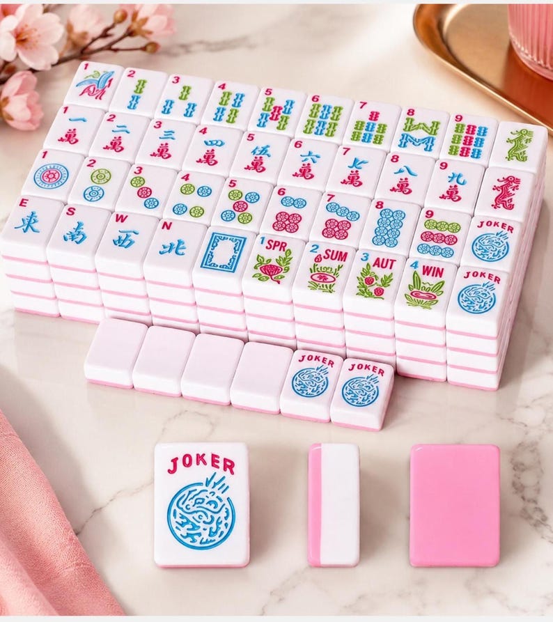 pink mahjong, mahjong tile set, american mahjong, mahjong tiles, cute mahjong set', pink game set, game night gift, family board game, travel game set, party game gift, mahjong gift, mahjong lovers, tile game set