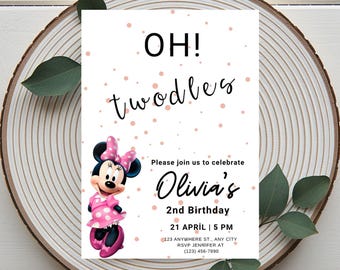 Minnie Mouse "Oh Twodles" 2nd Birthday Invitation (Digital Download)