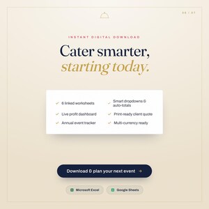 Catering Event Planner Spreadsheet | Budget Tracker, Profit Dashboard (Instant Download)
