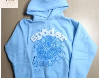 Spider Web Graphic  Blue Oversized Hoodie | Y2K Streetwear Sweatshirt | Unisex Pullover Hoodie