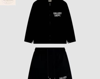 Gallery Dept Tracksuit Set for Men | Black Streetwear Jacket & Shorts Co-Ord Set