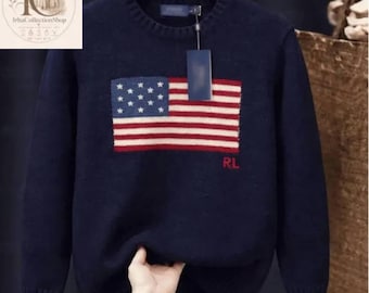 American Flag Knit sweater | USA Flag Embroidered Jumper | Unisex Casual Knitwear