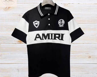 Camisa inspirada na AMIRI | Polo de luxo estilo streetwear | Camisa masculina casual de manga curta