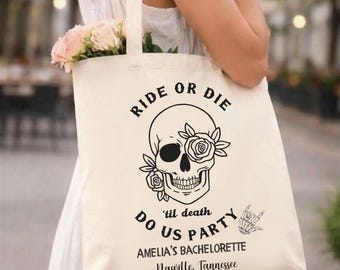 Bride or Die Bachelorette Tote Bag, Til Death Do Us Party, Goth Bachelorette, Bachelorette Party Favors, Bachelorette Gifts for Bride