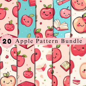 Apple Seamless Patterns | Fruit Digital Paper | Teacher Background Pack | Scrapbook Printable JPG Set