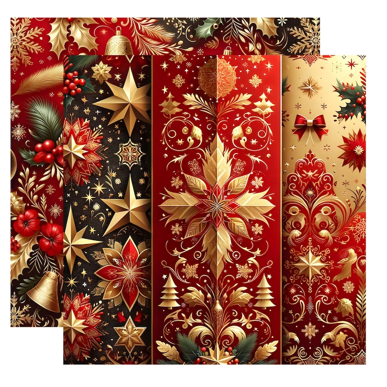 Retro Pattern Backing Paper Luxury Christmas Digital Paper Bundle | Vintage Holiday Seamless ...