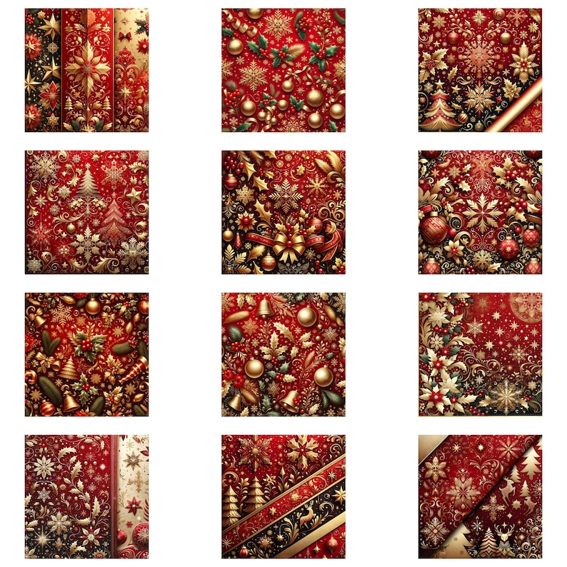 Retro Pattern Backing Paper Luxury Christmas Digital Paper Bundle | Vintage Holiday Seamless ...