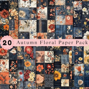 Floral Digital Paper Pack | Vintage Patchwork Quilt Patterns | Autumn Botanical Background Bundle Printable