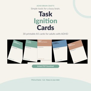 Tarjetas de activación de tareas para TDAH / 30 tarjetas imprimibles tamaño A5 / Ayuda para superar la parálisis por tareas / Descarga instantánea en PDF