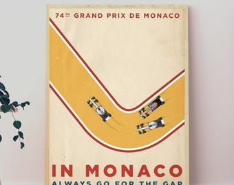Monaco Grand Prix Vintage Racing Poster, Retro F1 Wall Art, Man Cave Garage Decor, Art Print