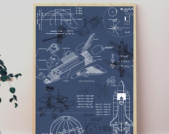 Space Shuttle Blueprint Print, Vintage Navy Aerospace Wall Art, Man Cave Office Decor, Art Print