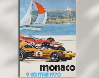 Monaco Grand Prix 1970 Vintage Racing Poster, Retro F1 Wall Art, Man Cave Decor, Racing Gift Him, Art Print