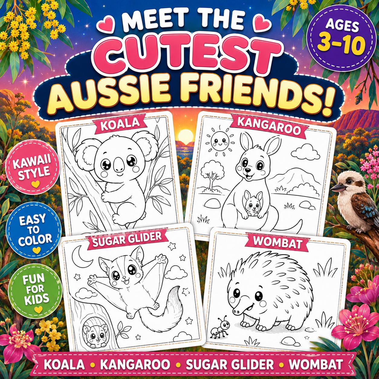 Cute Australian Animals Coloring Book PDF | 34 Kawaii Printable Pages ...