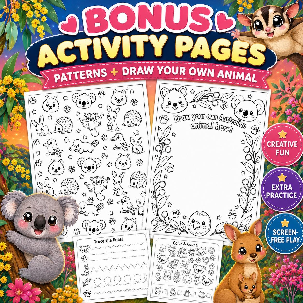 Cute Australian Animals Coloring Book PDF | 34 Kawaii Printable Pages ...
