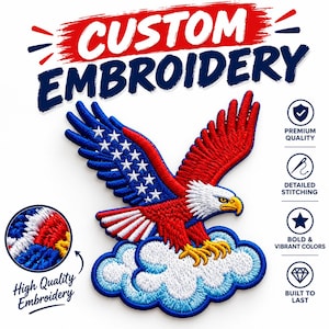 Custom Embroidered Patches, Iron-On, Sew-On, Velcro Backing (Any Shape/Size)