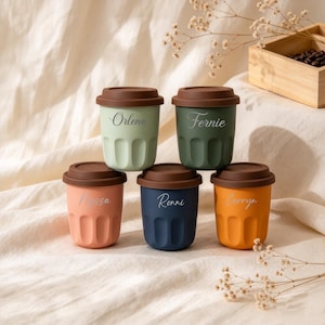 Custom Ceramic Travel Mug with Silicone Lid, Personalized 12 oz Latte Coffee Cup, Reusable Office Cup
