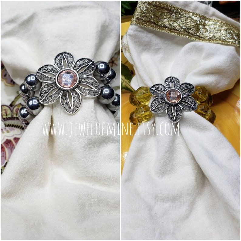 Beaded Napkin Rings! Table Decor. Gold, Silver and Green Napkin Rings. Beautifully Handmade for ...