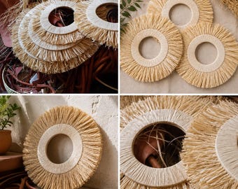 Handgefertigte Raffia Ring Set, Natürliche Raffia Kranz Basis, Boho Wand Dekor Versorgung, Raffia Fransen Kreis, DIY Spiegelrahmen, marokkanisches Raffia Handwerk