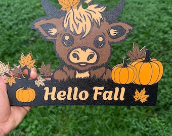 Hello Fall Highland Cow Decor